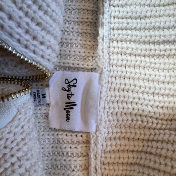 Sky to Moon cute Cream Zip Front Knit Sweatert M. WT234 - Picture 3 of 5